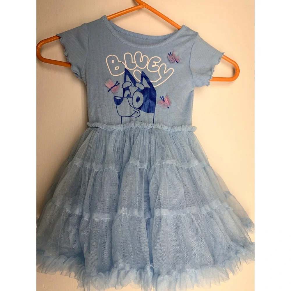 Bluey Toddler Girls Blue Tutu Dress Butterfly Graphic Tulle Skirt Ribbed Top